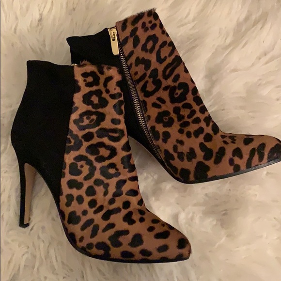 Leopard mohair and black suede stiletto booties - Picture 4 of 4